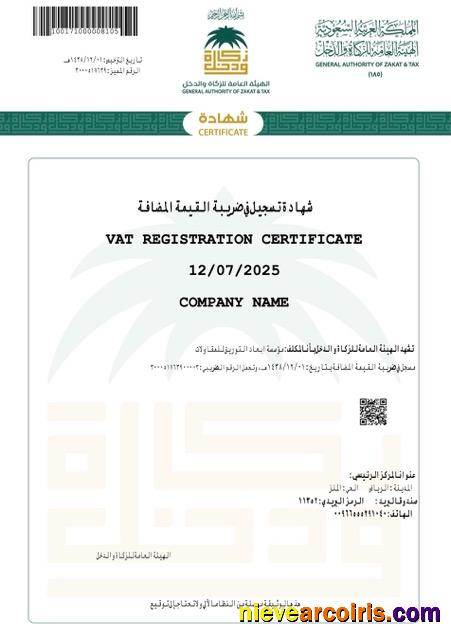 Saudi Arabia VAT registration certificate, version 2